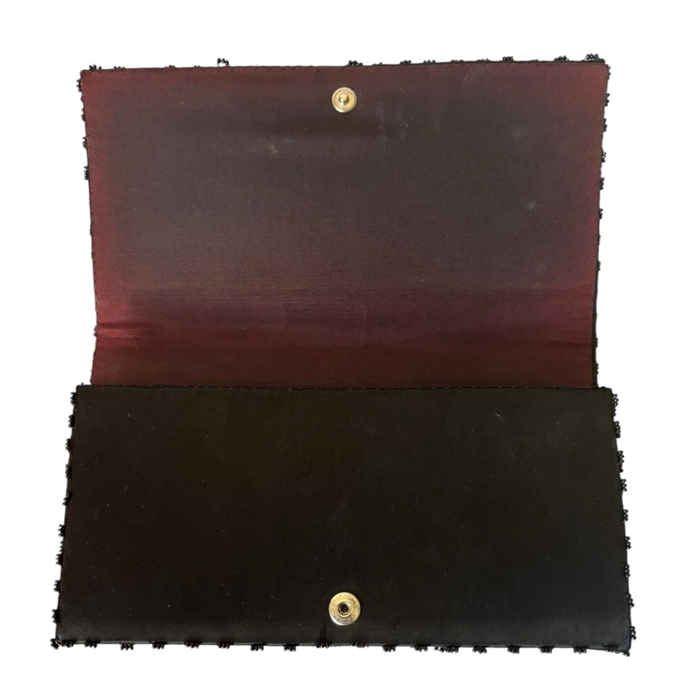 Vintage Hong Kong Hand Made Black Beaded Clutch Bag Satin Snap Closure 60s 70s - Picture 3 of 10
